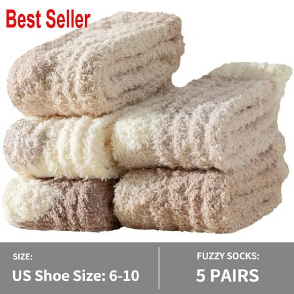 Super Soft Fuzzy Slipper Socks Cozy Winter Warm Fluffy Crew Socks - Picture 3 of 8